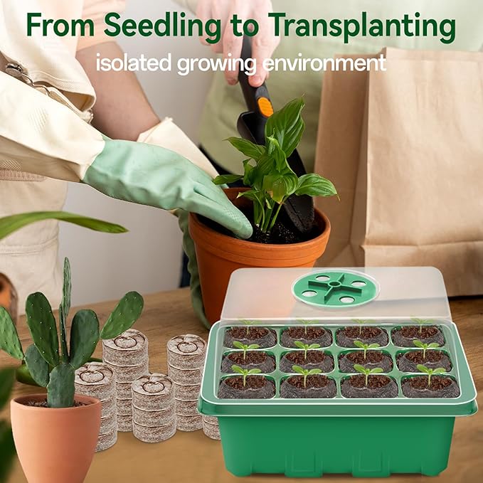Halatool Seedling Trays Seed Starter Kit- Plant Germination Tray with Dome and Tray Base for Growing and Cloning (8 Set-Green)