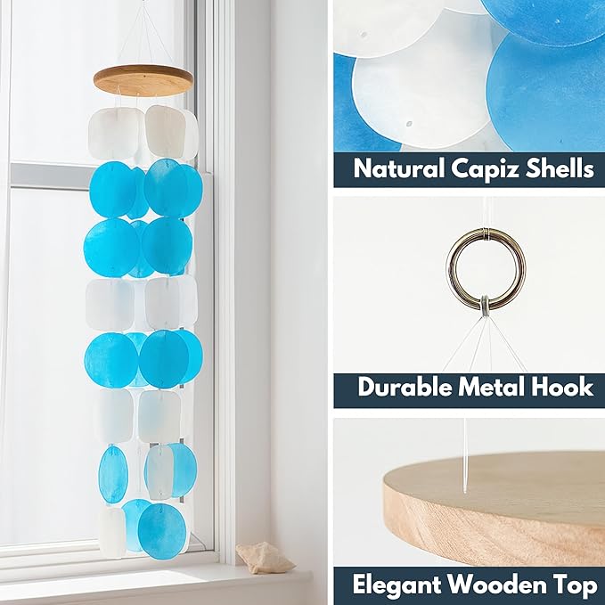 Solange & Frances Wind Chimes for Outside, Gifts for Mom, Birthday Gifts for Women, Sea Glass Windchimes, Sympathy Gift, Outdoor Decor Gift Ideas for Women