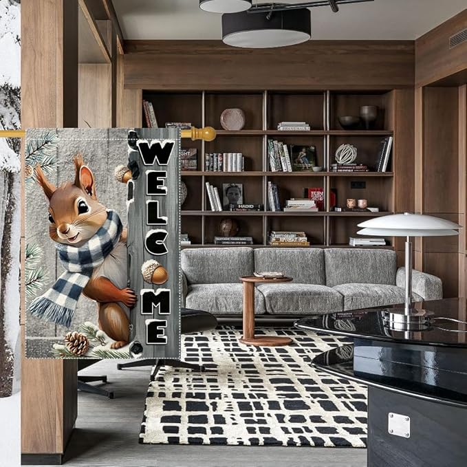 Winter Garden Flag 28x40inch The Nut Squirrel Welcome Large Garden Flags Yard Porch House Flag Double Side For Home Outdoor Yard Patio Lawn Decor, Garden Decorations (RMQ-160D, 28"X40")