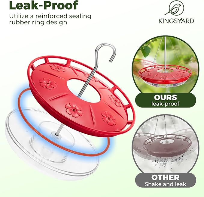 Kingsyard 2 Pack 16 OZ Hummingbird Feeders for Outdoors Hanging, 6 Bee Proof Feeding Ports Humming Nectar Bird Feeder, Ant Moat Easy to Refill & Clean Leak-Proof, Garden Décor Gifts for Women Mom