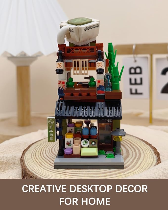 Japanese City Street View Matcha Shop, MOC Creative Mini Building Blocks House Set 379 pcs, Simulation Architecture Construction Toy, Gifts Idea for Kids Adults (1656)