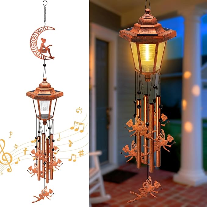 Large Solar Moon Fairy Wind Chimes with Wind Catcher/Solar Decor Light to Create a Zen Atmosphere Suitable for Outdoor, Garden, Patio Decor Classic Bronze Wind Chimes as A Memorial Gift for Unisex