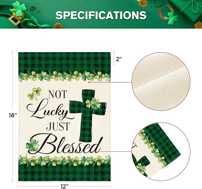 AVOIN colorlife Lucky Clover St Patricks Day Garden Flag Vertical Double Sided, Buffalo Plaid Rustic Farmhouse Shamrock Yard Outdoor Decoration 12 x 18 Inch, Green