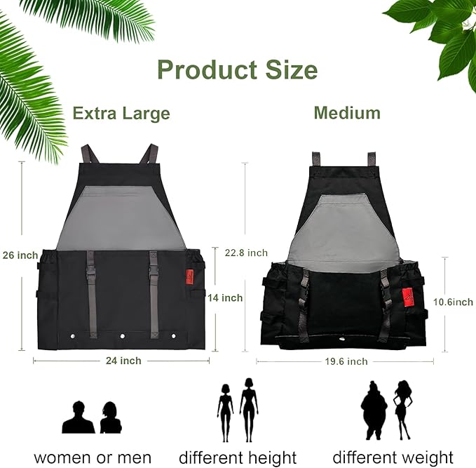 Gardening Apron Waterproof Cross Back Apron, Extra 600D Heavy Duty Apron Harvest and Large Quick Release Pockets