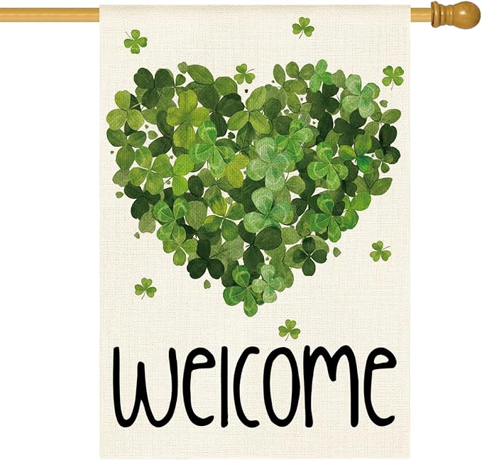 AVOIN colorlife St Patricks Day House Flag 28x40 Inch Double Sided Outside, Lucky Clover Shamrock Welcome Holiday Yard Outdoor Flag