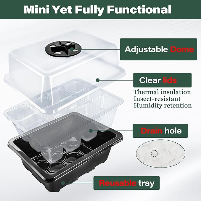 ZeeDix 6 Set Seed Starter Tray Kits, 6 Pack Seed Trays with 90 Pack Coco Coir Pellets, Adjustable Humidity Germination Tray with Dome Lids for Indoor Plants, Mini Greenhouse for Vegetables Garden