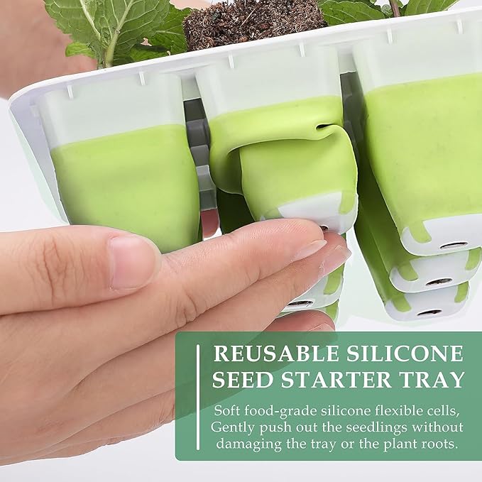 6pcs Reusable Seed Starter Kit, 72 Cells Seed Starter Trays, Silicone Seedling Starter Trays for Starting Plant Seeds with Flexible pop-Out Cells, Indoor Gardening Plant Germination Trays