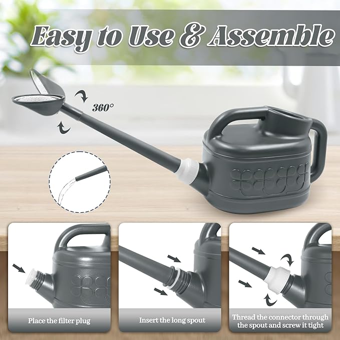 1 Gallon Watering Can, Garden Watering Can Outdoor, Plant Water Can with Removable Long Spout and Stainless Steel Sprinkler Head, Plastic Indoor Watering Cans for Gardening Flower Plants