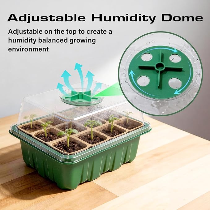 Seed Starter Tray Kit 10 Pack, Seed Starting Trays with Humidity Dome (120 Cells Total), Plant Germination Trays Complete Mini Greenhouse for Seed Growing & Seedlings