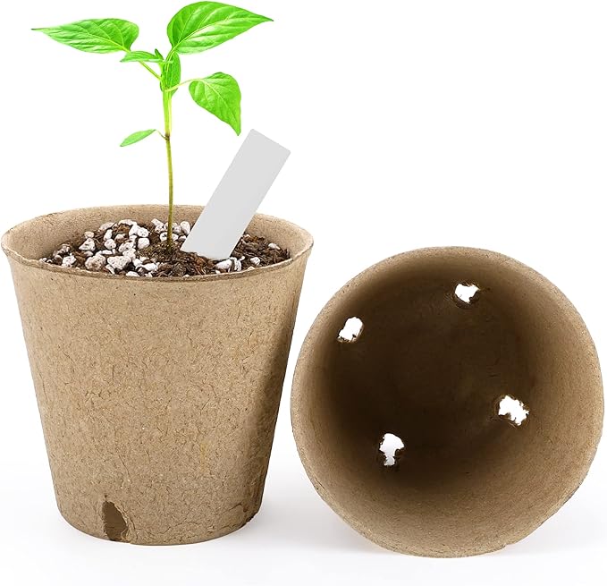 300 Pieces Peat Pots Seed Starters 3.15 Inch Peat Pots Round Biodegradable Seed Starting Pots with 300 Plant Labels, Planter Nursery Pots with Drainage Holes for Vegetable Seed
