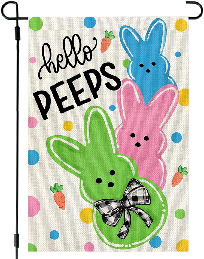 CROWNED BEAUTY Easter Garden Flag Bunny Peeps 12x18 Inch Double Sided Holiday Decoration for Outdoor Lawn Yard