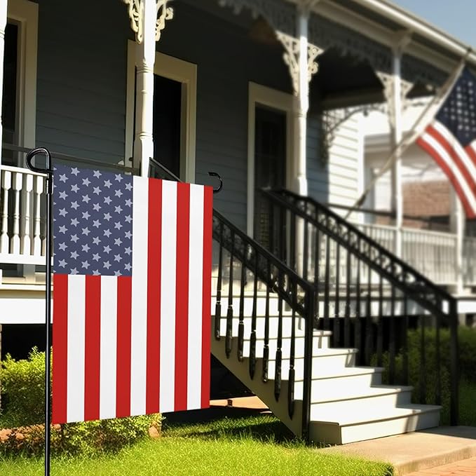 4th of July American Garden Flags 12x18 Inch Double Side Patriotic USA Independence Day Yard Flag for Outside Blue Red Decorations for Garden Party