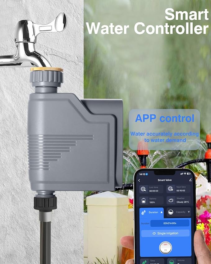 Haozee WiFi Sprinkler Timer,Smart Water Timer for Garden Hose with Hub,Built-in Flow Meter,Support Home Assistant Zigbee2mqtt,Automatic Irrigation Controller System for Lawns and Yard.