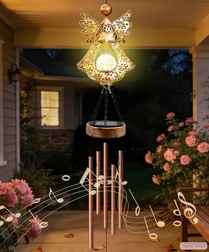 Solar Angel Wind Chimes for Outside: Melodious Mother's Day Birthday Gifts for Mom Women Grandma Her Wife - Weatherproof Metal Outdoor Decor Easy Hanging for Garden Patio Tree Window Memorial