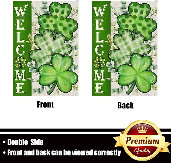 St Patricks Day Garden Flag 12x18 inch Outdoor-Double Sided St Patricks Day Shamrock Flag Vivid Color Polyester Yard Flags