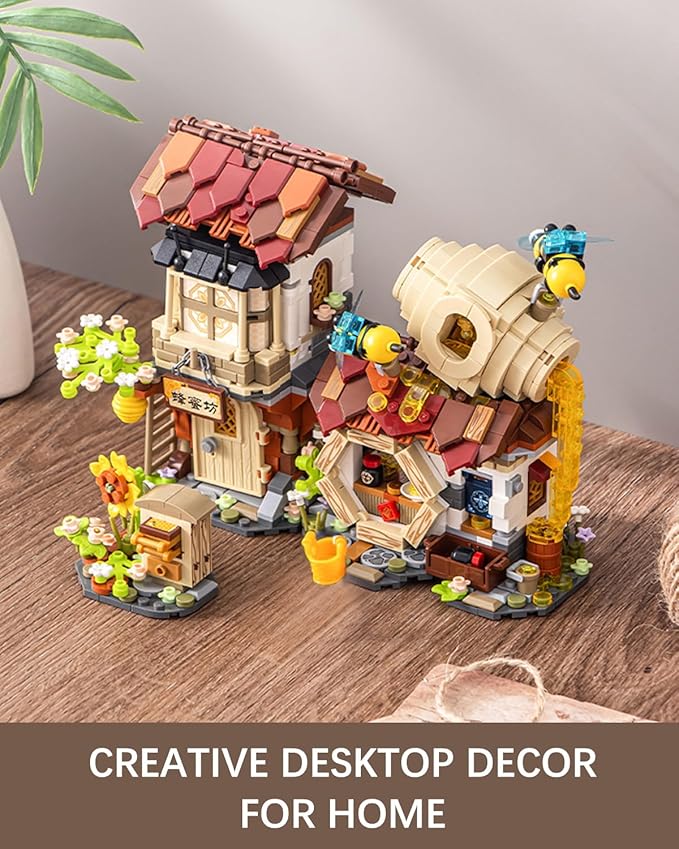 City Street View Honey Workshop Mini Building Blocks Set 1242 pcs, MOC Creative Bee Model Theme House, Simulation Architecture Toy, Gifts Idea for Kids Adults (1943)