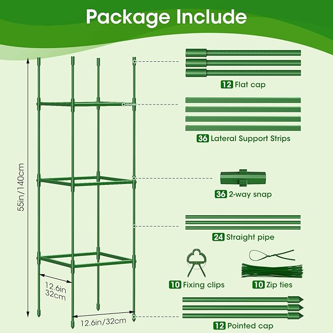 6 Pack Tomato Cages for Garden, Up to 55Inch Square Tomato Plant Cage, Upgraded Octagonal Connector, Heavy Duty Adjustable Tomato Stake Support for Garden Climbing Vegetables Flowers Fruits