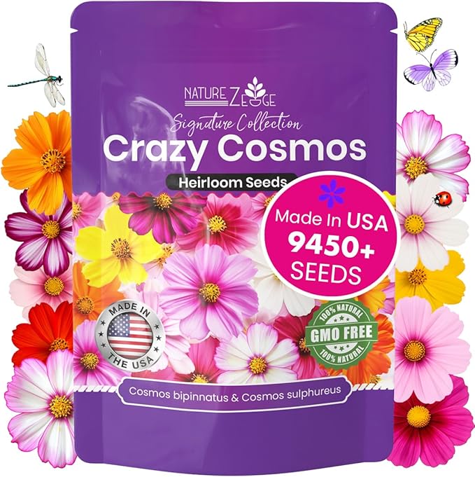 NatureZ Edge, Crazy Cosmos Seeds for 2026, 9450 Cosmos Seed, 2.25 oz, Made in USA, Annual Cut Flowers, Wildflower Seeds Bulk for Planting Flowers, Wild Flowers Seed Throw and Grow, semillas de Flores