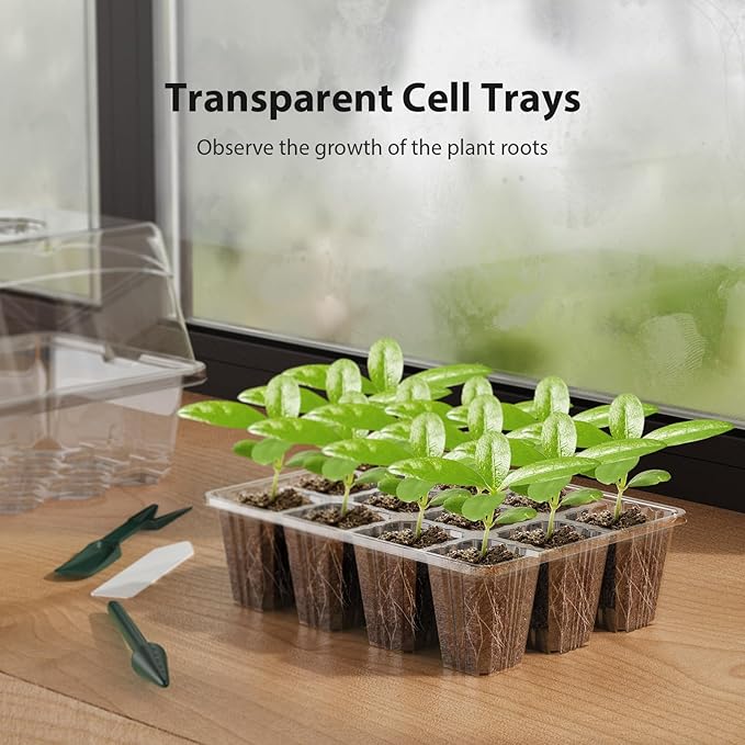 Seed Starter Tray, 10PCS Seed Starter Kit, Seedling Starter Trays with Heightened Lids for Seed Staring, Indoor Plant Germination Trays (12 Cells per Tray) Transparent