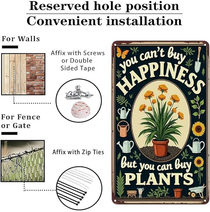 Plants Gifts You Can't Buy Happiness But You Can Buy Plants Vintage Tin Sign for Garden Patio Porch Yard She Shed Decor 8x12 Inch (3947)