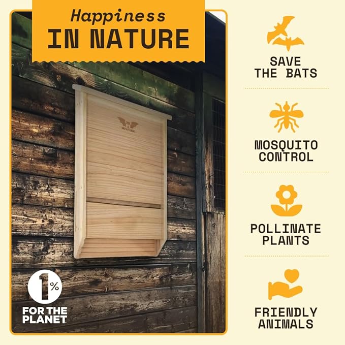 WildYard Bat Box - 3-Chamber, Cedar, 200-Bat Capacity - Batbox for Wall Mount - Weather-Resistant Cedar Roosting House - Rustic Outdoor Pet House Decor