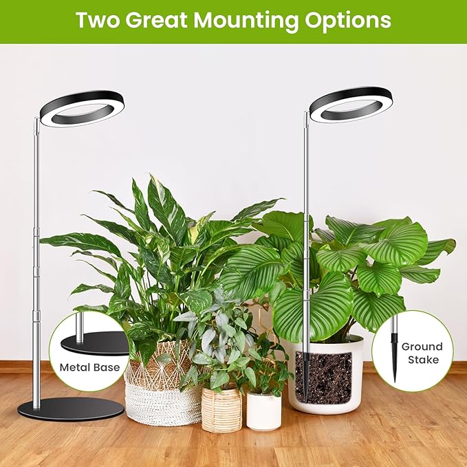 Grow Lights for Indoor Plants, 80 LEDs Full Spectrum Plant Grow Light with 2 Mounting Options, 6/12/16H Timer, 3 Spectrum Modes, 37 in Height Adjustable Desk Growing Lamp (Black/2-Pack)