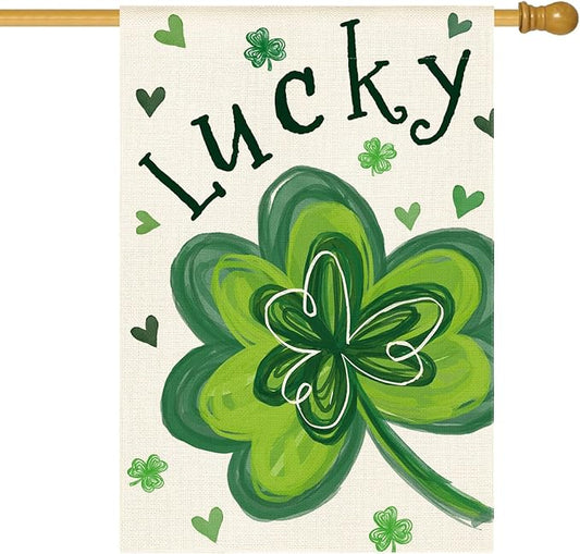 AVOIN colorlife St Patricks Day House Flag 28x40 Inch Double Sided Outside, Lucky Clover Shamrock Holiday Yard Outdoor Flag