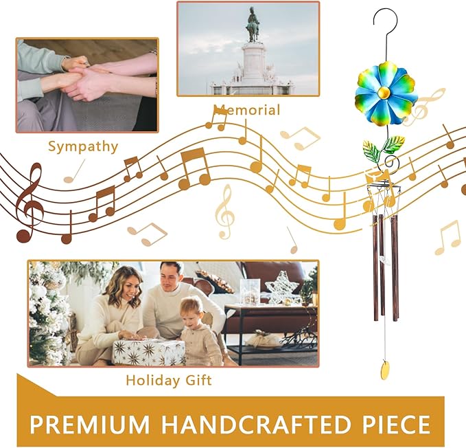 MUMTOP Wind Chimes for Outside Clearance - Garden Wind Chimes with Flower Wind Spinner, 33 Inch Deep Tone Metal Memorial Sympathy Windchimes for Patio Outdoor Porch Yard Decor Gifts(Green)