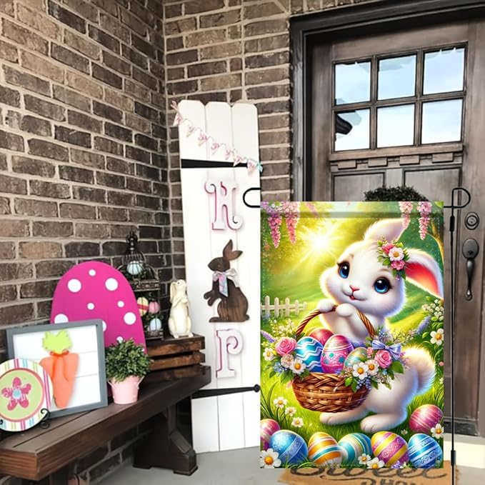 Happy Easter Egg Bunny Garden Flag Garden Flag 12 x 18 inch Double Sided Outside decorations,Spring Small Garden Flags For Outdoor Yard Lawn