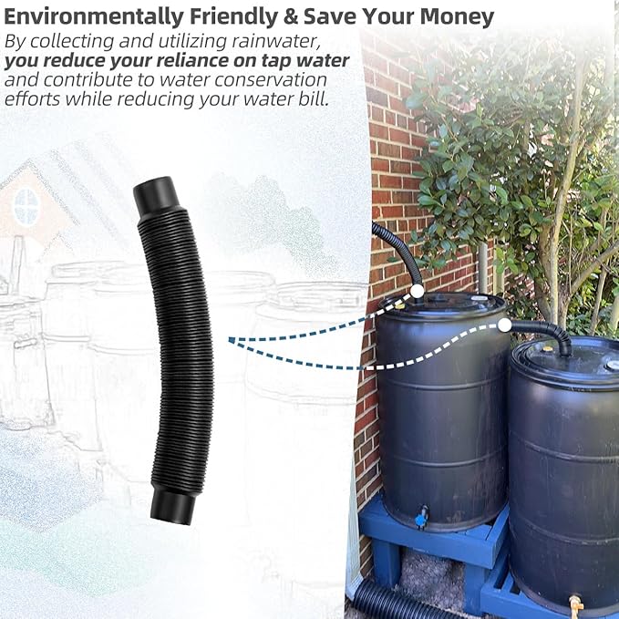 1.25" Diameter Rain Barrel Connector Hose Connect Downspout Diverter to Rainwater Barrel or Link 2 Rain Water Barrels to Store More Water for Home Garden Outdoor Chores