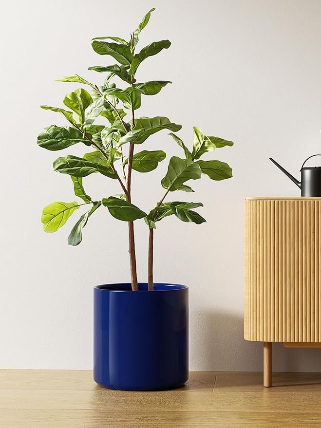 LE TAUCI 12 Inch Pot for Plants, Ceramic Planters for Indoor Plants, Mid-Century Modern Cylinder Flower Pots with Drainage Hole, Fits Fiddle Leaf Fig & Monstera, Home Decor, Midnight Blue