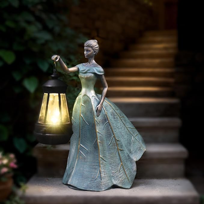 Fairy Garden Statue Solar Garden Decor Resin Fairy Statue with Lights Angel Fairy Decor Outdoor Yard Statues Gardening Gifts for Women 9.5 * 5.5 * 11.5 Inch