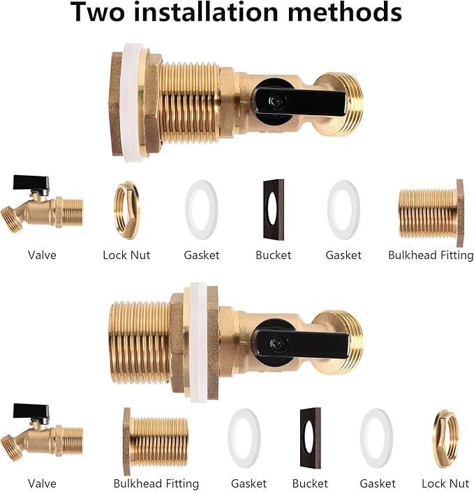 Brass Rain Barrel Spigot 3/4” Threaded Quarter Turn Ball Valve Water Container for Rain Barrel with Bulkhead Fitting for Garden Hose Thread Connection (Type B)