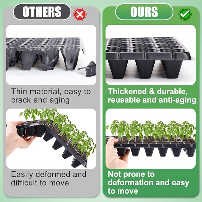 Apipi Seed Starter Tray Fits 1020 Growing Trays - 15 Pcs 72 Cell Reusable Seedling Nursery Trays, Thick Gardening Germination Trays with Drain Holes for Plant Seeds Propagation