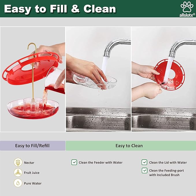 Hummingbird Feeders for Outdoors Hanging (2 Pack), 5 Feeding Ports 16 oz Plastic Hummingbird Feeder, Bee-Proof Leak-Proof No Drip, Easy to Clean with Cleaning Brushes