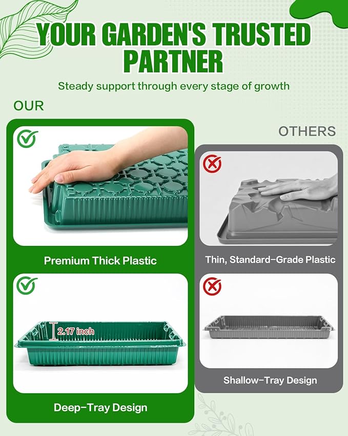 joyhalo 10 Packs Seed Starter Trays (No Drain Holes), 14.8"x9.6" Thicken Reusable Plant Grow Trays, Ideal for Seed Starting, Growing Microgreens, Indoor Gardening, 2.2" Deep