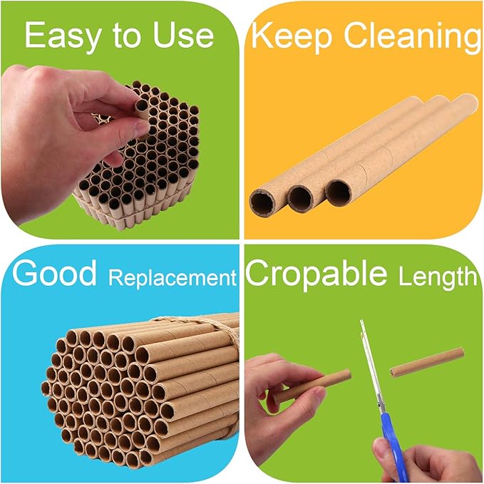 URATOT 200 Pieces Mason Bee Tubes, 6 Inches, Brown Kraft Paper, Bee Houses, Refill Tubes