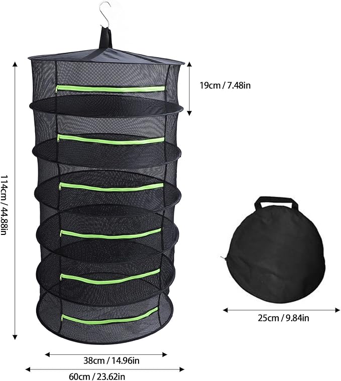 Herb Drying Rack, Opening Design, Fluorescent Green Zipper Cover, Multifunctional Wateright Hanging Mesh, Herb Dry Net for Garden (6 Layers)