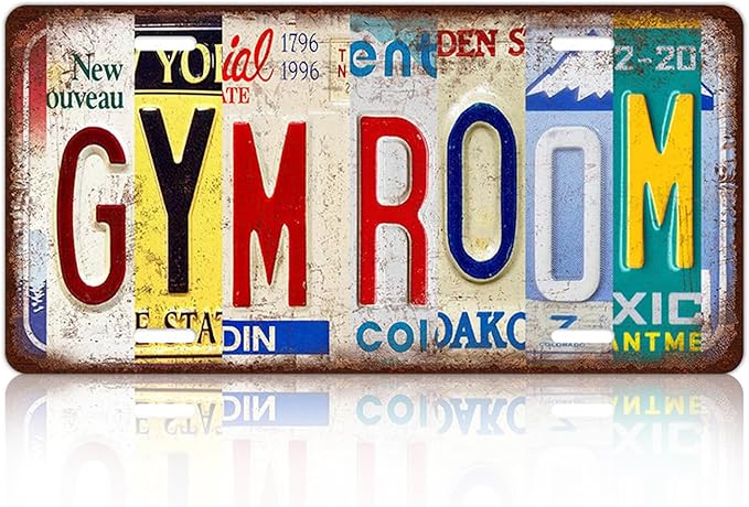 Vintage GYM Room Metal Tin Sign License Plate Wall Decor 12 x 6 Inches