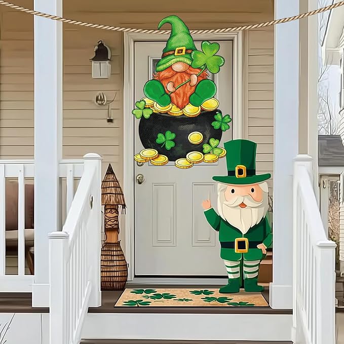 Heyfibro St Patrick's Day Garden Flag Banner Double Sided 12.6x18.9 Inch Clover Leprechaun Gnome Garden Flag Shamrocks Yard Flags for Outside House Farmhouse Holiday St Patricks Outdoor Decorations