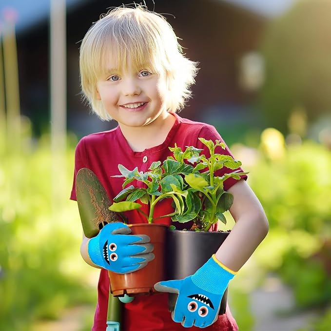 3 Pairs Kids Gardening Gloves Children Yard Work Gloves Soft Rubber Coated Garden Gloves for Toddlers Girls Boys