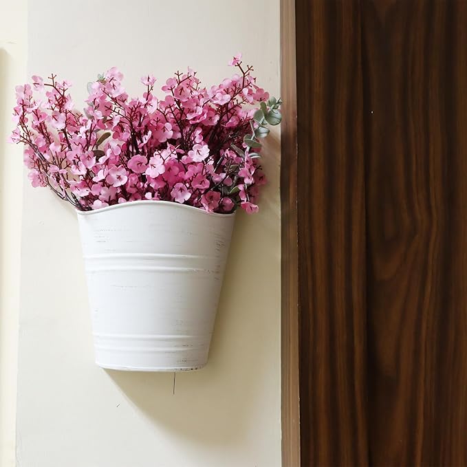 Hosley Set of 2 White Wall Planter with PVC Linner 6.25" L x 4" W x 10" H, Ideal Gift for Floral Arrangements Wedding Home Office Party DIY Indoor Outdoor Garden Patio