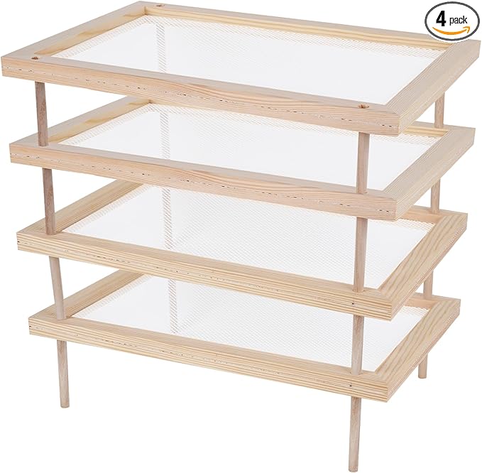 Herb Drying Rack, Wooden Herb Drying Rack, Herb Drying Storage with 2 layer herb drying rack for drying pasta flowers plant specimens and more(4 packs)