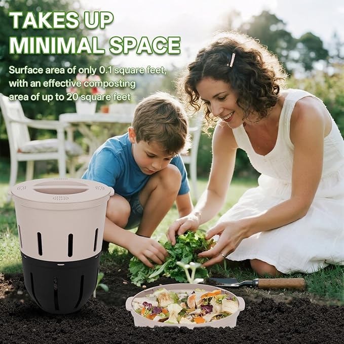 Inground Worm Composter, Outdoor Underground Worm Farm 3.3 Gallons, Garden Worm Compost Bin from Kitchen Food Waste, Black+Gray (10.7x10.7x13Inch)