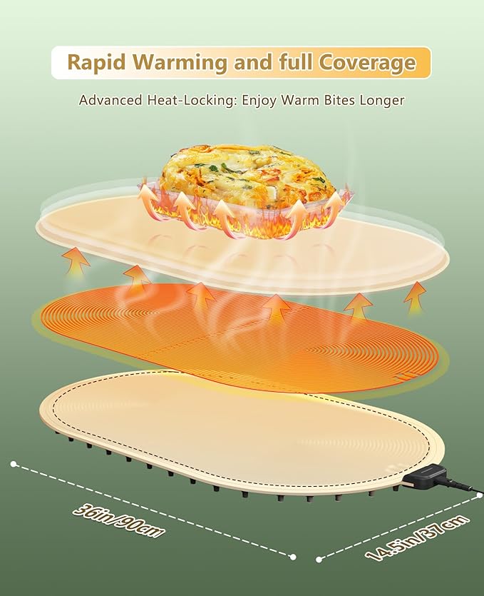Warming Mat for Food,Temperature Adjustable Food Warmers for Parties Buffet with Timer,Silicone Food Warming Trays with Heat Proof Base,Roll Up Food Heating Mat for Home & Travel(Beige)
