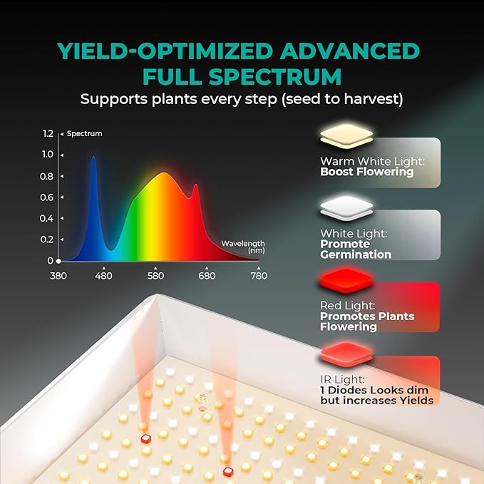 MARS HYDRO TS600 100W LED Grow Light for Beginners, New Diodes Layout Full Spectrum Growing Lamps for Indoor Plants Hydroponic Seed Starting Vegetables Bloom in 2x2 Grow Tent