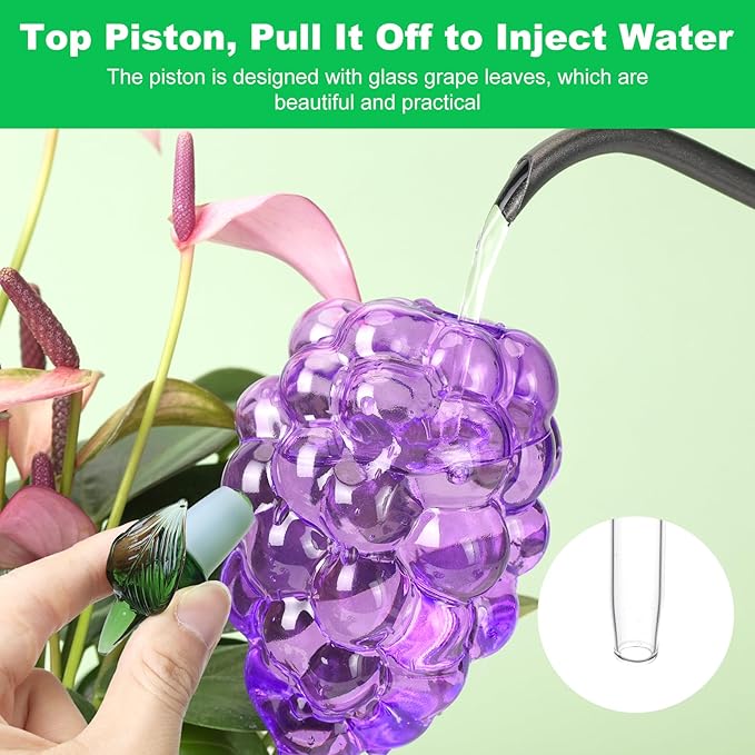 3-Pack Grape-Shaped Plant Watering Globes with Terracotta Stakes, Purple & Green Glass Self-Watering Planter Insert, Automatic Watering Bulbs for Indoor & Outdoor Plants, Refillable via Top Opening