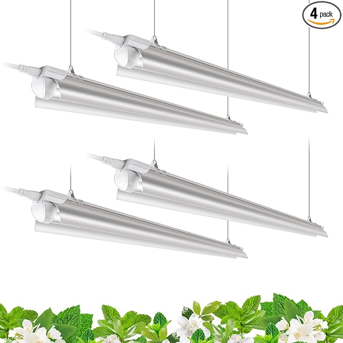 Barrina T8 Grow Lights for Indoor Plants, 4FT Full Spectrum Grow Light, 168W(4 x 42W), Plant Lights for Greenhouse Indoor Growing, V-Shape with Reflector, Linkable, 5000K Daylight White, 4 Packs
