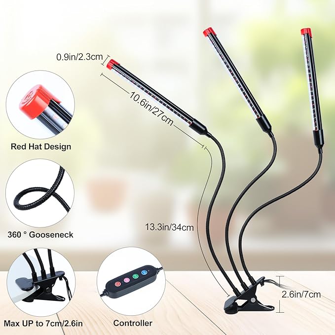 Clip Grow Light for Seed Starting with Timer, 27W Grow Lights for Indoor Plants Full Spectrum, 2026 Brightest LED Plant Grow Light for Houseplants, Bonsai, Pot Plants, Seedlings