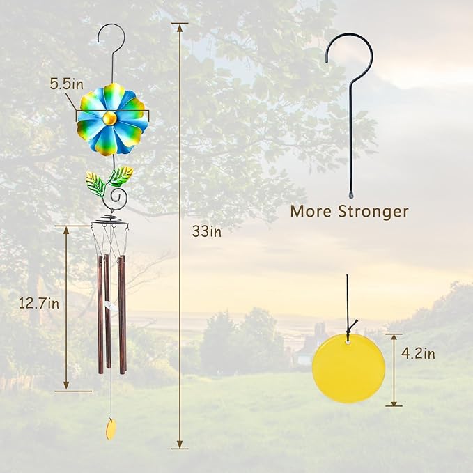 MUMTOP Wind Chimes for Outside Clearance - Garden Wind Chimes with Flower Wind Spinner, 33 Inch Deep Tone Metal Memorial Sympathy Windchimes for Patio Outdoor Porch Yard Decor Gifts(Green)